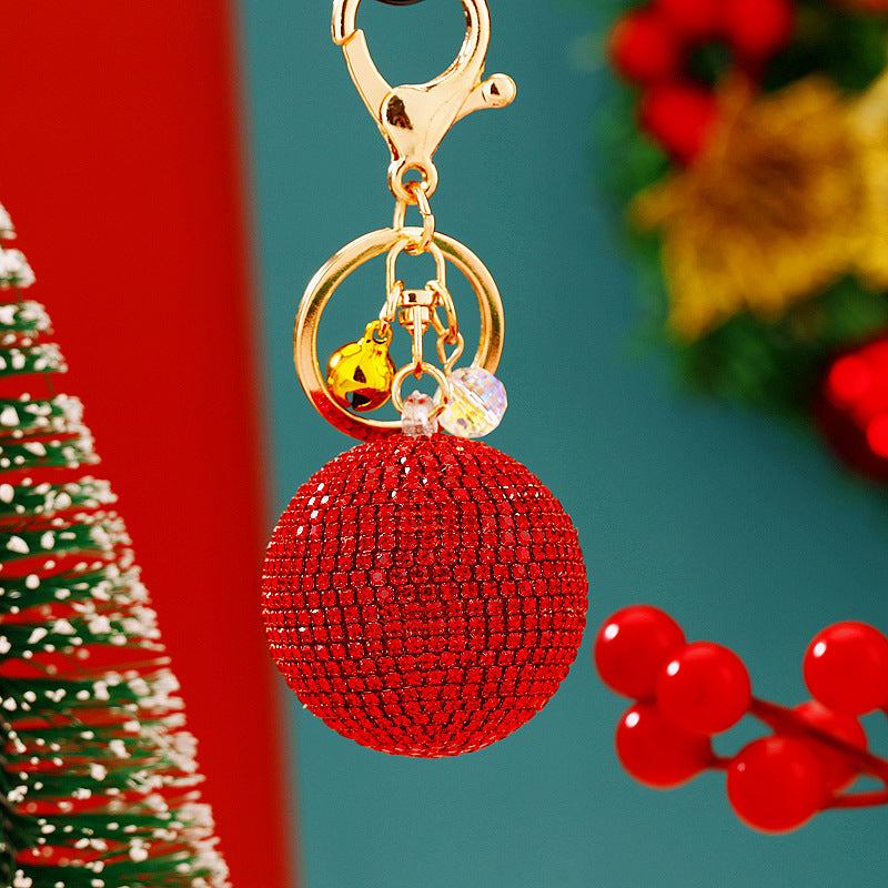 Wholesale Diamond Colorful Round Car Keychain Metal Cute Women's Bag Christmas Keychain